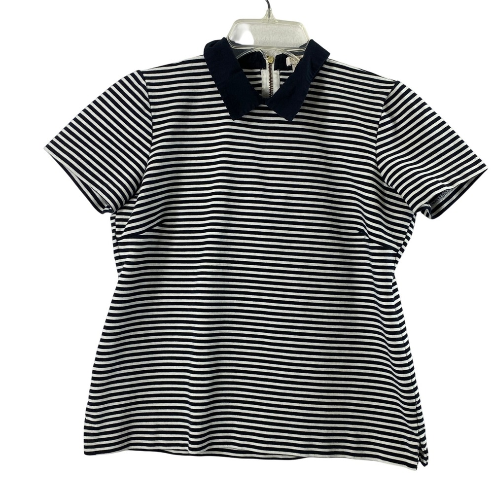J. Crew Striped Knit‎ Womens Small Black White Preppy Short Sleeve Cotton Collar